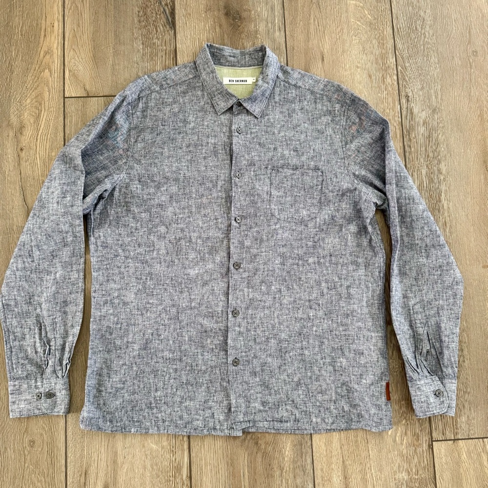 Ben Sherman Mod Linen Blend Long Sleeve Blue Button Down Mens XXL